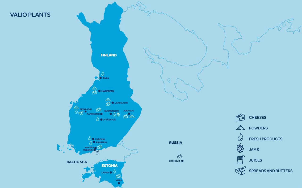 Valio plants in Finland, Estonia and Russia